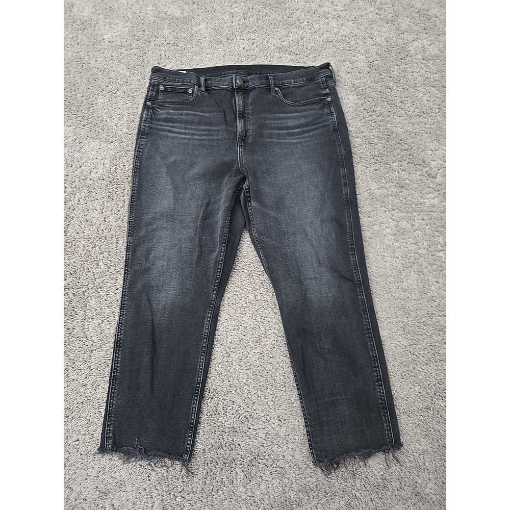 GAP Jeans Womens 35/20R Washed Black Cigarette High Rise Frayed Raw‎ Hem Cropped